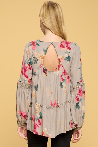 Floral Print Tunic Top with Lace Detailing