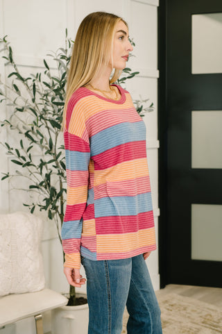 Sunset Stripes Cozy Drop Shoulder Top