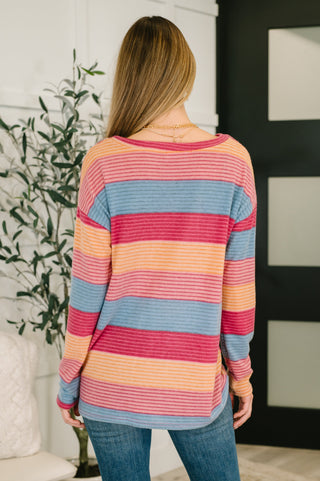 Sunset Stripes Cozy Drop Shoulder Top