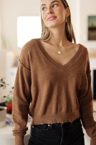 Weekend Knit V-Neck Sweater in Mocha