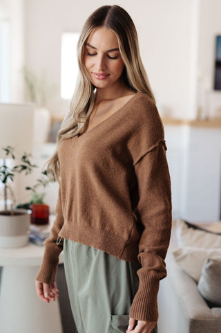 Weekend Knit V-Neck Sweater in Mocha