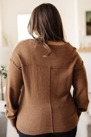 Weekend Knit V-Neck Sweater in Mocha