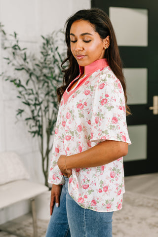 Field of Roses Split Neck Floral Blouse