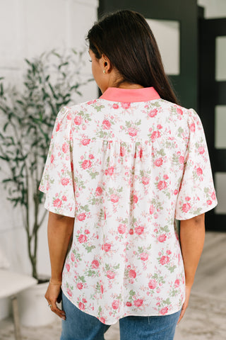 Field of Roses Split Neck Floral Blouse