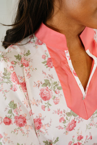 Field of Roses Split Neck Floral Blouse