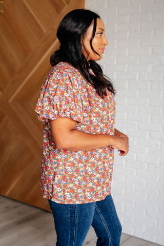 Country Floral Mock Neck Blouse