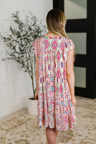 Festival Fields Flutter Sleeve Dress in Blush/Fuchsia/Mint