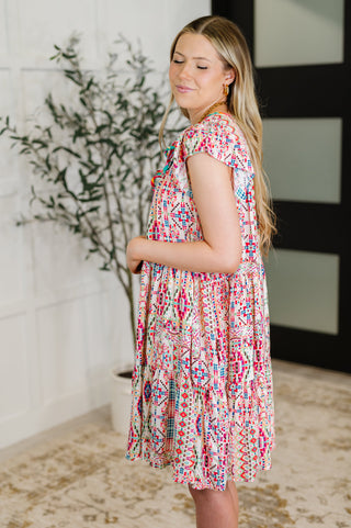 Festival Fields Flutter Sleeve Dress in Blush/Fuchsia/Mint
