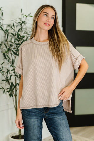 Cable Ribbed Knit Top in Ash Mocha