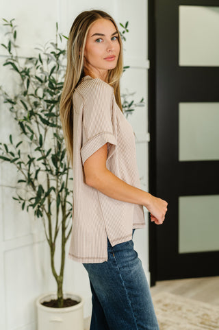 Cable Ribbed Knit Top in Ash Mocha