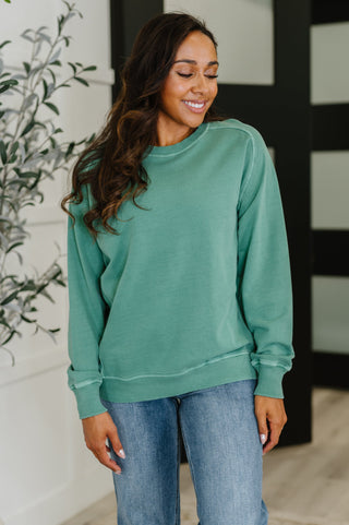 Mineral Wash Pullover in Dark Green