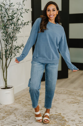 Mineral Wash Pullover in Dusty Blue