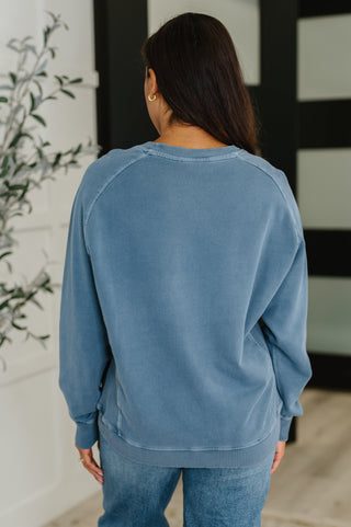 Mineral Wash Pullover in Dusty Blue