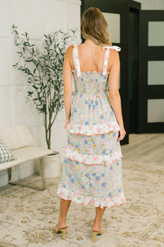 Western Floral Tiered Maxi Dress in Sage