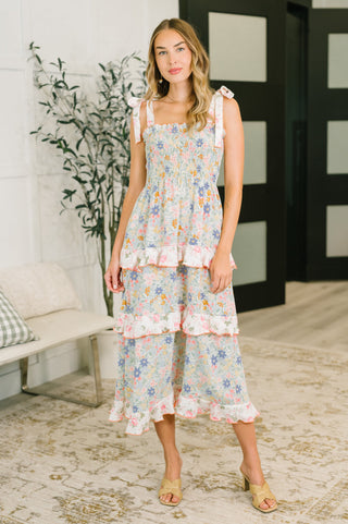 Western Floral Tiered Maxi Dress in Sage