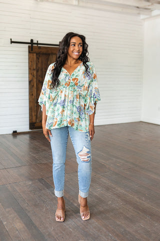 Ivory Garden Draped Peplum Top