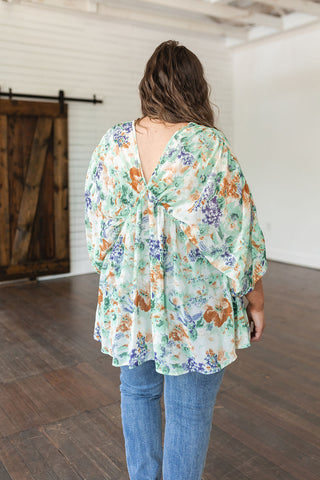 Ivory Garden Draped Peplum Top