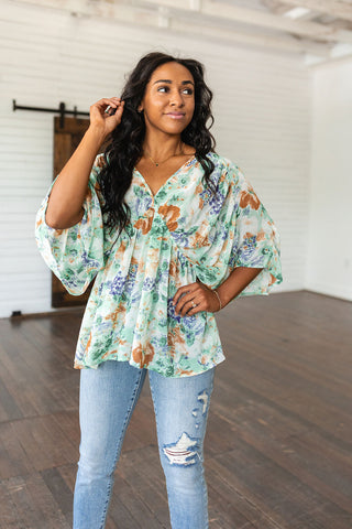 Ivory Garden Draped Peplum Top