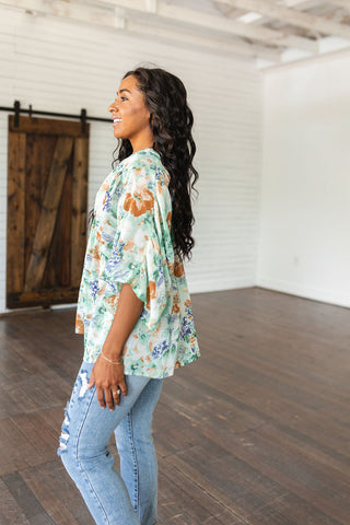 Ivory Garden Draped Peplum Top