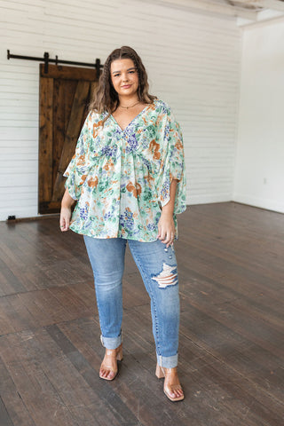 Ivory Garden Draped Peplum Top