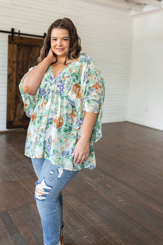 Ivory Garden Draped Peplum Top
