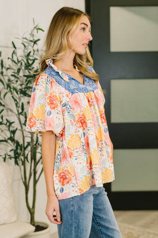 The Summer Floral patch work Balloon Sleeve Blouse