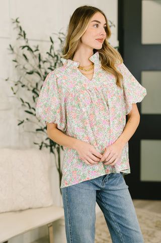 Picking Flowers Notch Neck Blouse