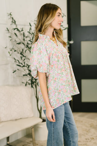 Picking Flowers Notch Neck Blouse