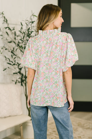 Picking Flowers Notch Neck Blouse