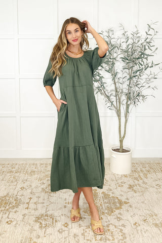 Dune Breeze V-Neck Dress in Dusty Pine