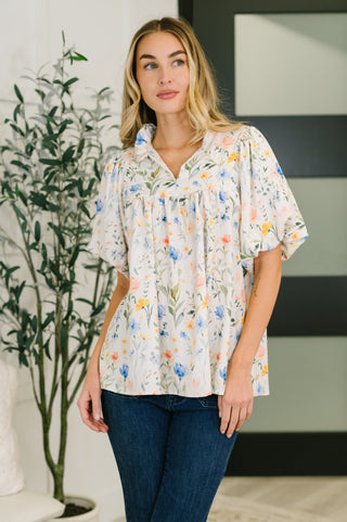Notch Neck Floral Blouse