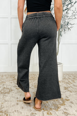 Acid Wash Fleece Palazzo Sweatpants with Pockets Ash Black