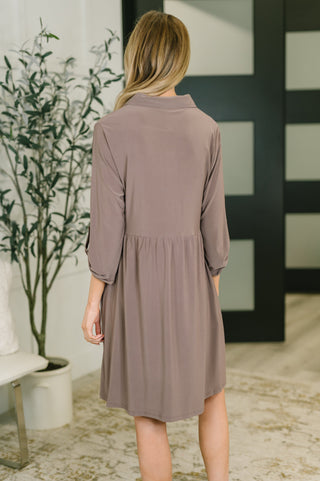 Casual Collared Neck Dress in Mocha