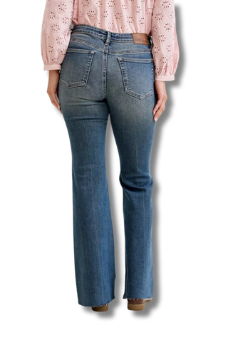 Judy Blue Mid Rise Flare Jeans with Front Flap Pockets