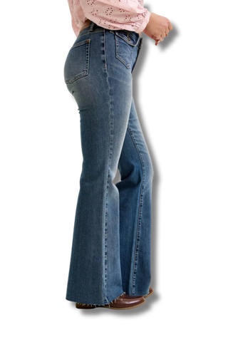 Judy Blue Mid Rise Flare Jeans with Front Flap Pockets