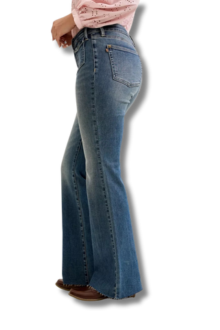 Judy Blue Mid Rise Flare Jeans with Front Flap Pockets
