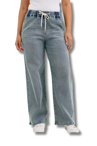Judy Blue High Rise Wilhelmina Baggy Jeans with Medium Aged Stone Blue Wash