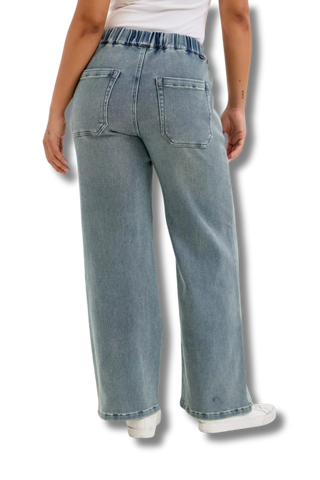Judy Blue High Rise Wilhelmina Baggy Jeans with Medium Aged Stone Blue Wash