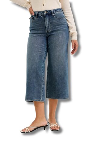 Judy Blue High Rise"Dottie" Wide Crop Md Quarry Fade Jeans