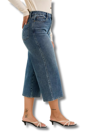 Judy Blue High Rise"Dottie" Wide Crop Md Quarry Fade Jeans