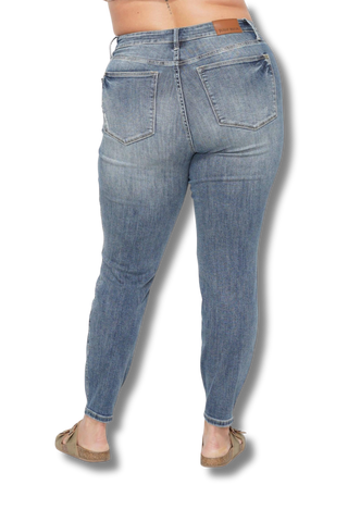 Judy Blue High Waisted Tummy Control Hem Destroy Skinny Jeans