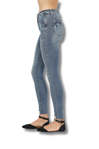Judy Blue High Waisted Tummy Control Vintage Wash Hem Destroy Skinny Jeans