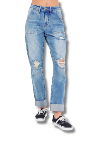 Judy Blue High Waist Patch Pocket & Destroy Boyfriend Jeans