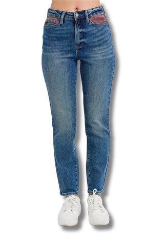 Judy Blue High Waist Plaid Patch Slim Jeans