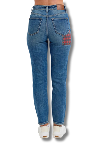 Judy Blue High Waist Plaid Patch Slim Jeans