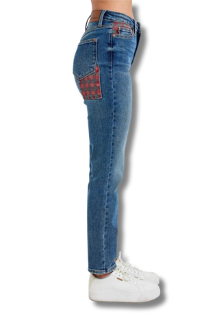 Judy Blue High Waist Plaid Patch Slim Jeans