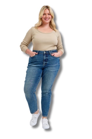 Judy Blue High Waist Plaid Patch Slim Jeans