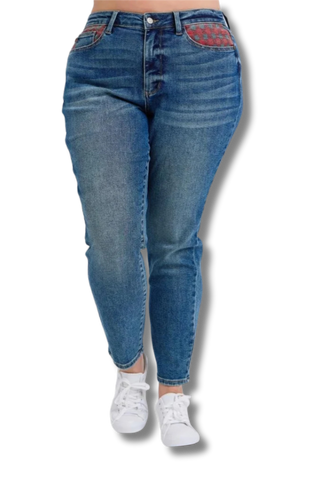 Judy Blue High Waist Plaid Patch Slim Jeans