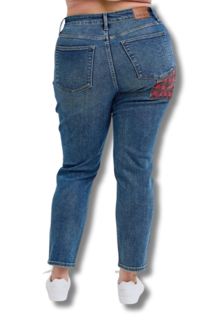 Judy Blue High Waist Plaid Patch Slim Jeans