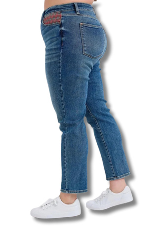 Judy Blue High Waist Plaid Patch Slim Jeans